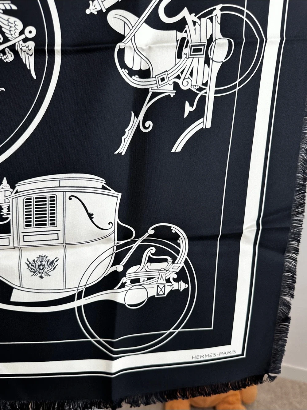 Hermes Ex-Libris fringed scarf 80